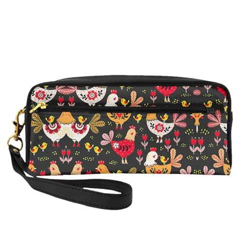 Kleine Make-up-Tasche mit niedlichem Hahn und Hühnern, Reise-Make-up-Tasche, Kosmetiktasche für Damen, Kosmetiktasche, langlebiger Reißverschluss, Schwarz , Einheitsgröße, Kosmetiktasche von OKFSTY