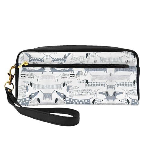 Kleine Make-up-Tasche mit süßem Dackel-Motiv, Reise-Make-up-Tasche, Kosmetiktasche für Damen, Kosmetiktasche, langlebiger Reißverschluss, Schwarz , Einheitsgröße, Kosmetiktasche von OKFSTY