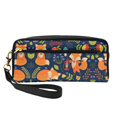 Kleine Make-up-Tasche mit süßem Tier, Fuchs, Blume, Reise-Make-up-Tasche, Kosmetiktasche für Damen, Kosmetiktasche, langlebiger Reißverschluss, Schwarz , Einheitsgröße, Kosmetiktasche von OKFSTY