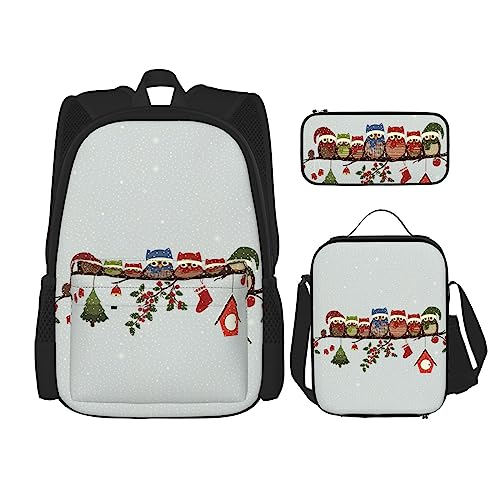 Niedliche Weihnachts-Eulen auf Ast, 3-teilig, Rucksack, 40,6 cm, für Jungen, Vorschule, elementare Büchertasche und Lunchbox, geringes Gewicht, Schwarz , Einheitsgröße, Schulranzen-Set Niedliche Weihnachts-Eulen auf Ast, 3-teilig, Rucksack, 40,6 cm, für Jungen, Vorschule, elementare Büchertasche und Lunchbox, geringes Gewicht, Schwarz , Einheitsgröße, Schulranzen-Set von OKFSTY