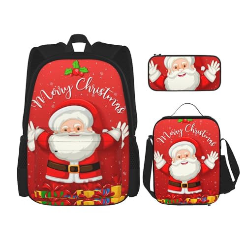 OKFSTY Frohe Weihnachten 3 Stück Rucksack, 40,6 cm Jungen Vorschule Elementary Bookbag und Lunchbox Leicht, Schwarz , Einheitsgröße, Schulranzen-Set OKFSTY Frohe Weihnachten 3 Stück Rucksack, 40,6 cm Jungen Vorschule Elementary Bookbag und Lunchbox Leicht, Schwarz , Einheitsgröße, Schulranzen-Set von OKFSTY