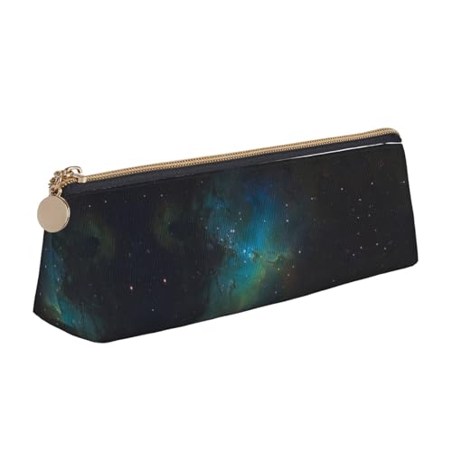 OKFSTY Galaxy Green Classic Triangular Design Portable Leather Pencil Case with Large Storage Capacity Pencil Pouch, weiß, Einheitsgröße, Kosmetiktasche OKFSTY Galaxy Green Classic Triangular Design Portable Leather Pencil Case with Large Storage Capacity Pencil Pouch, weiß, Einheitsgröße, Kosmetiktasche von OKFSTY
