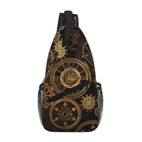 OKFSTY Gears Clock Bronze Century Printing Cross Chest Bag Diagonal Cute Prints Suitable For Men Outdoor Hiking Daily Travel Long Trips, Schwarz , Einheitsgröße von OKFSTY