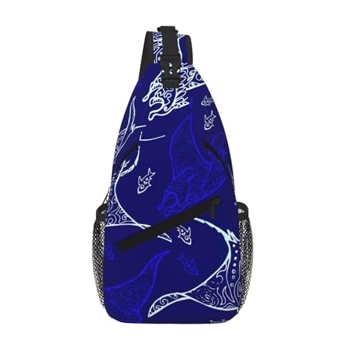 OKFSTY Manta Ray and Fish Printing Cross Chest Bag Diagonal Cute Prints Suitable For Men Outdoor Hiking Daily Travel Long Trips, Schwarz , Einheitsgröße von OKFSTY