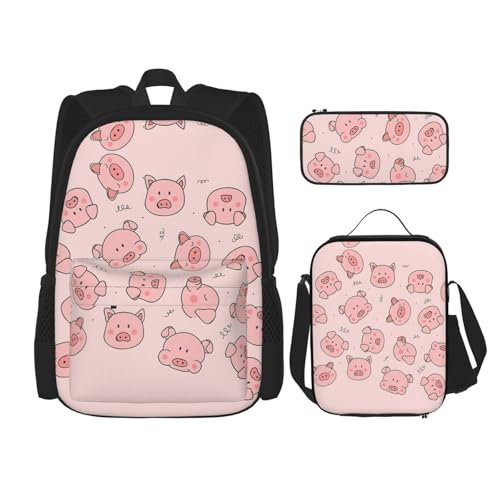 OKFSTY Niedliches Schweinchen-Rucksack, 40,6 cm, für Jungen, Vorschule, elementare Büchertasche und Lunchbox, geringes Gewicht, 3 Stück, Schwarz , Einheitsgröße, Schulranzen-Set OKFSTY Niedliches Schweinchen-Rucksack, 40,6 cm, für Jungen, Vorschule, elementare Büchertasche und Lunchbox, geringes Gewicht, 3 Stück, Schwarz , Einheitsgröße, Schulranzen-Set von OKFSTY