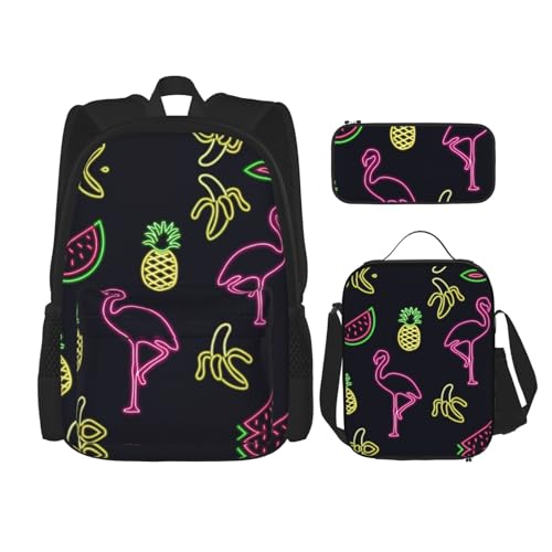 OKFSTY Pineapple Banana Flamingo Rucksack, 40,6 cm, für Jungen, Vorschule, Elementar-Büchertasche und Lunchbox, leicht, 3 Stück, Schwarz , Einheitsgröße, Schulranzen-Set OKFSTY Pineapple Banana Flamingo Rucksack, 40,6 cm, für Jungen, Vorschule, Elementar-Büchertasche und Lunchbox, leicht, 3 Stück, Schwarz , Einheitsgröße, Schulranzen-Set von OKFSTY