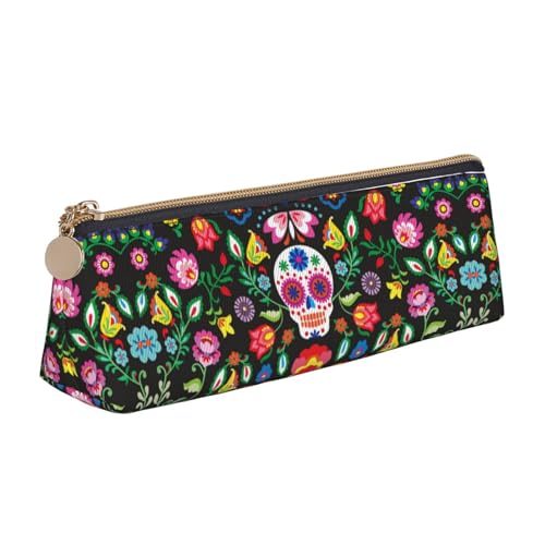 OKFSTY Sugar Horror Skull and Flowers Classic Triangular Design Portable Leather Pencil Case with Large Storage Capacity Pencil Pouch, weiß, Einheitsgröße, Kosmetiktasche OKFSTY Sugar Horror Skull and Flowers Classic Triangular Design Portable Leather Pencil Case with Large Storage Capacity Pencil Pouch, weiß, Einheitsgröße, Kosmetiktasche von OKFSTY