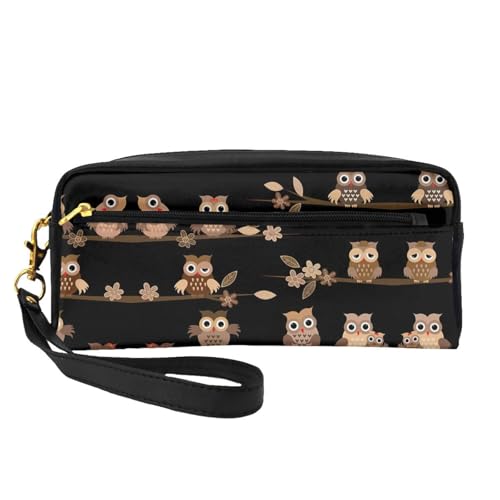 Süße braune Cartoon-Eulen-kleine Make-up-Tasche, Reise-Make-up-Tasche, Kosmetiktasche für Damen, Kosmetiktasche, langlebiger Reißverschluss, Schwarz , Einheitsgröße, Kosmetiktasche von OKFSTY