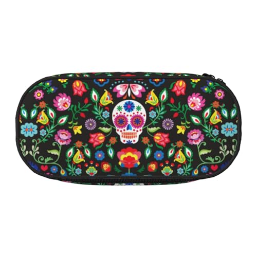 Sugar Horror Schädel und Blumen Nette Ästhetische Große Kapazität Reißverschluss Bleistift Fällen Stift, Tragbare Schreibtisch Organizer für Erwachsene, blacks, One size, Tasche Organizer von OKFSTY
