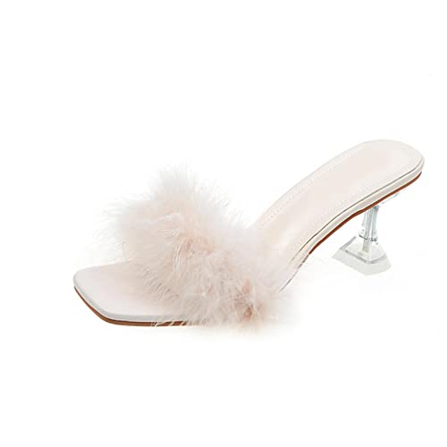 OKGD Damen Sandalen Feder Kristall High Heel Sandalen Hausschuhe Frauen High Heels Flip Flops Square Tehe Hausschuhe Party Schuhe Frauen-pink1,40 von OKGD