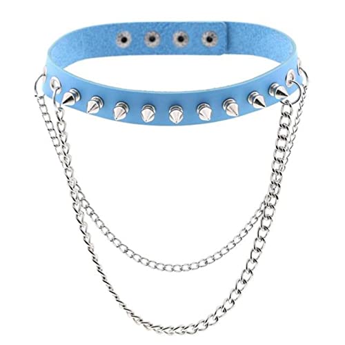 OKGD Halskette Gothic Halsband Kette Punk Choker Damen Herren Schwarz Chocker Cool Gothic Schmuck - hellblau von OKGD