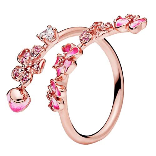 OKGD Original Schmetterling Edelstein Pfirsichblüte Layered Drei Ring Passender Sterling Silber Ring Europäischer Schmuck 9,3 von OKGD