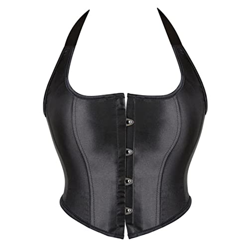 OKGD Vintage Sexy Women Bustiers Corsets Plus Size Lace Up Corset Tank Vest Overbust Lingerie Satin Top Crop Korset-Black,S von OKGD