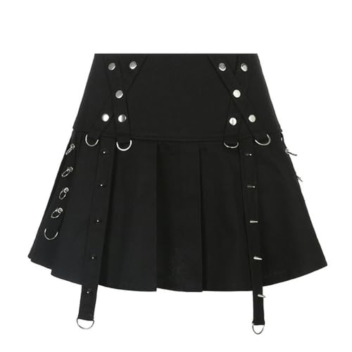 Personalisierter Nieten-Metallschnallenband mit niedriger Taille, kurzer, plissierter Gothic-Rock in A-Version-N20027-M von OKGD