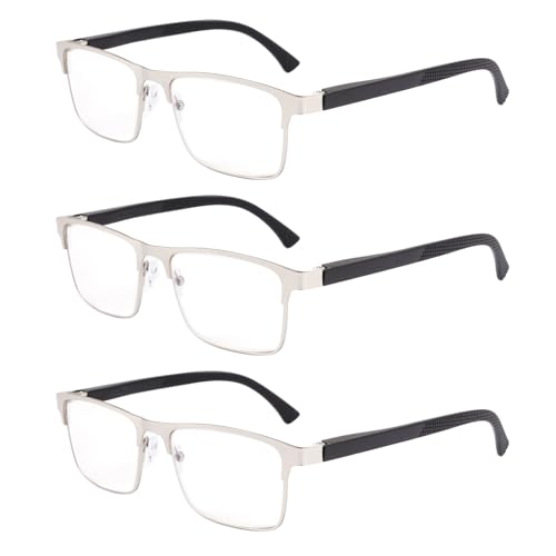 OKH 3er Pack Lesebrille Herren Blaulichtblockierende Federscharniere Lesebrille Metall Computer Anti Glare Lesebrillen 3*Silber 2.0x von OKH
