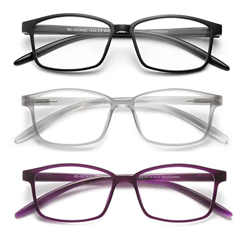 OKH 3er Pack Lesebrille für Männer und Frauen, Blaues Licht Blockieren Frühlingsscharnier Blaulichtfilter Leser Brille, Anti-Augenbelastung/UV-Strahlung/Blendlicht/Brillen(0.0) von OKH