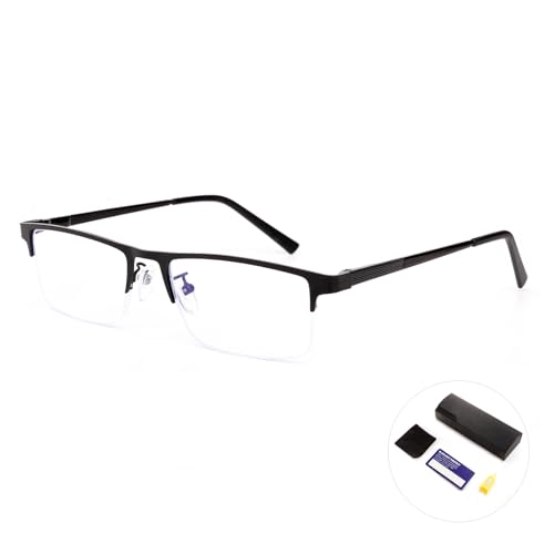 OKH Blaulicht Blockierende Metall Lesebrille Blaulichtfilter für Herren, Anti Computer Blendung, Überanstrengung der Augen, Federscharnier Lesebrillen mit Etui (Schwarz, 2,0) von OKH