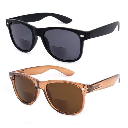 OKH Classic Retro Frame Unisex Bifokal Reading Sonnenbrille Sonnenleserbrille für Herren Damen UV400 Outdoor Sonnenleser Leser Lesung in der Sonne (Schwarz+Braun +1,5) von OKH