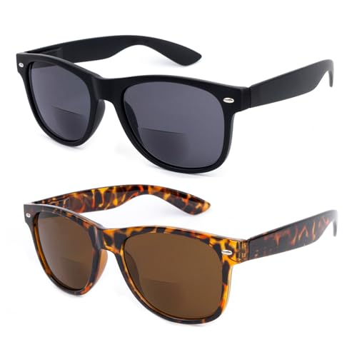 OKH Classic Retro Frame Unisex Bifokal Reading Sonnenbrille Sonnenleserbrille für Herren Damen UV400 Outdoor Sonnenleser Leser Lesung in der Sonne (Schwarz+Schildkröte +2,0) von OKH