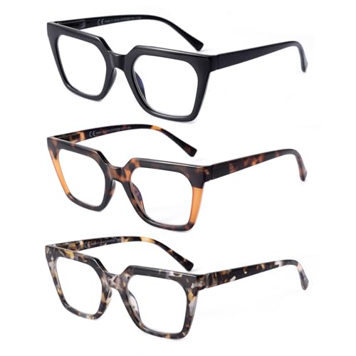 OKH Damen Übergroße Lesebrille für Frauen, 3er-Pack Blaulichtblockierende Computer-Lesebrille mit Federscharnier (C5C3C8 0+) von OKH