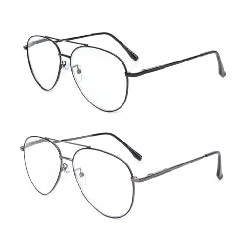 OKH Herren Damen Retro Stylish Double Bridge Metall Lesebrille Klar Linsen Springscharniere Anti Eyestrain Anti Blue Light Computer Brille Leser(Schwarz+Metallgrau,3.0) von OKH