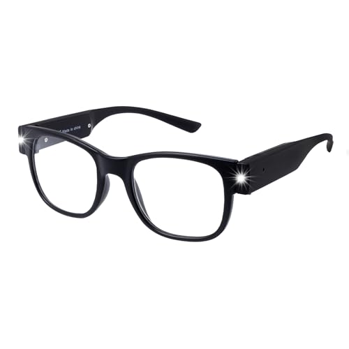 OKH Quadratisch Lesebrille mit Licht, helle LED-Lesegeräte 2.0, Wiederaufladbare USB-Taschenlampe Brillen für Männer und Frauen (Mattschwarz, +2.0 Dioptrien) von OKH