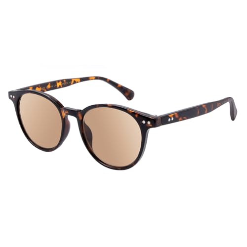 OKH Unisex Klassischer Stil Runde Sonnenbrille Lesebrille Vintage Outdoor UV400 Linse Lesebrille für Männer und Frauen (Schildkröte/Braun 3,5+) von OKH