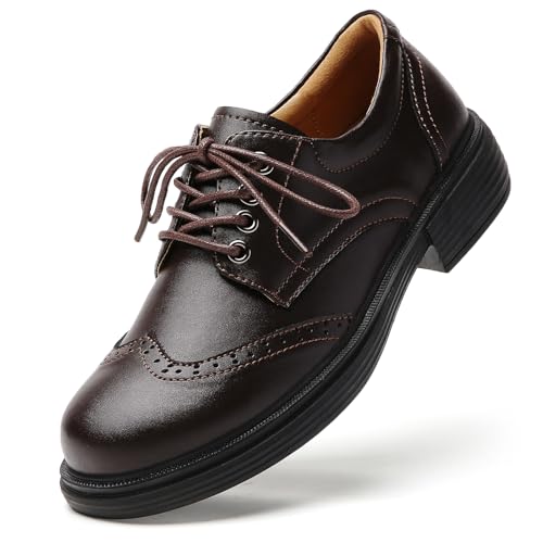 OKJ Oxford-Schuhe für Damen, schwarz, Oxford-Schuhe, elegant, lässig, zum Hineinschlüpfen, Schnürschuhe, Vintageschuhe, Business-Kleid, Uniform, Büro, bequem, rutschfest, Arbeitsschuh, Braun, 37.5 EU von OKJ