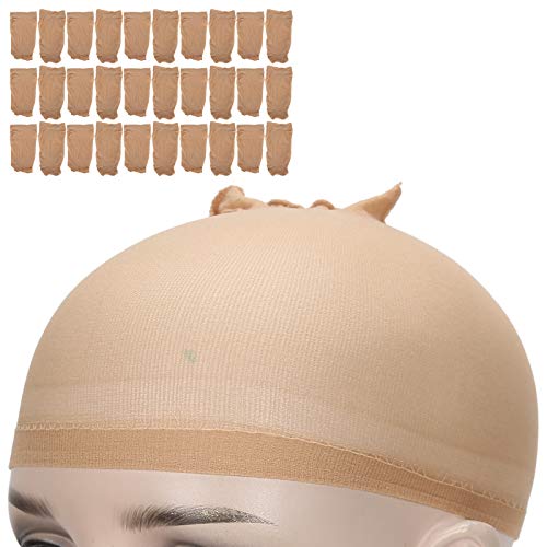 Perückenkappe, 30 Stück, professionelle Strumpf-Perückenkappe, dehnbar, elastisch, waschbar, tragbares Haarnetz-Set für Damen und Herren, atmungsaktive Perückennetzkappe für (Gelbliches Rosa) von OKJHFD