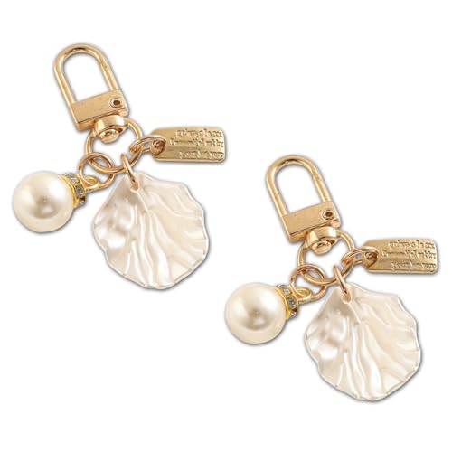 OKKRMGZ Muscheltaschen-Charm, goldfarben, Muschelperlen, Schlüsselanhänger, kleine Geldbörse, Anhänger mit Kristallkette für Strandzubehör, elegante goldene Schlüsselanhänger für Handtaschen von OKKRMGZ