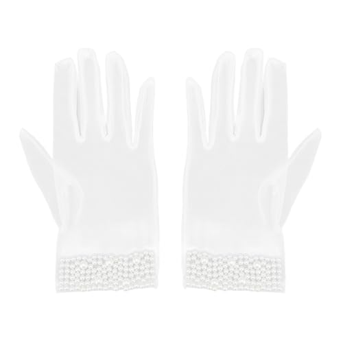 Mesh Garnhandschuhe mit Perlen elegante weiße Brauthandschuhe für die Hochzeitsbühnenaufführung von OKOVO