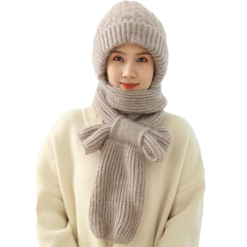 OKSakady 2-in-1 Hutschal Integrierter Gehörschutz Winddichte Kappe Schal Winter Warme Strickmütze Schal von OKSakady