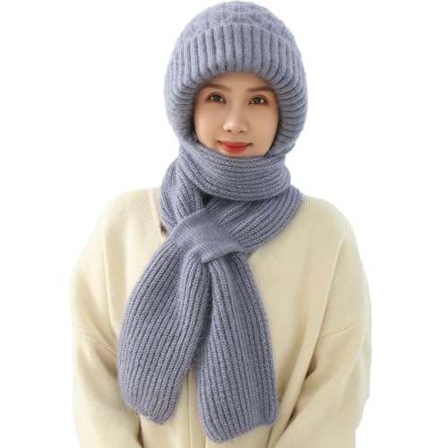 OKSakady 2-in-1 Hutschal Integrierter Gehörschutz Winddichte Kappe Schal Winter Warme Strickmütze Schal von OKSakady