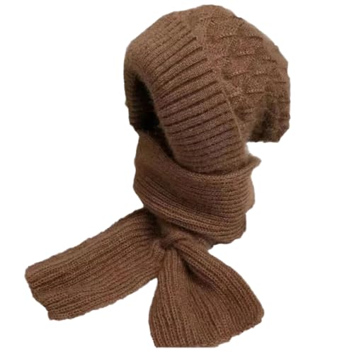 OKSakady 2-in-1 Hutschal Integrierter Gehörschutz Winddichte Kappe Schal Winter Warme Strickmütze Schal von OKSakady