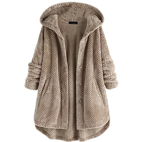 OKSakady Damen Herbst und Winter Langarm Solide Doppelseitige Flaum Open Front Kapuzenjacke Plüsch Mäntel Outwear mit Tasche von OKSakady