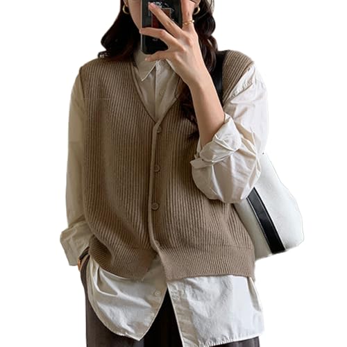 OKSakady Damen Knopf Front V-Ausschnitt Ärmellose Strickpullover Weste Layered Weste Top Cardigan Weste von OKSakady