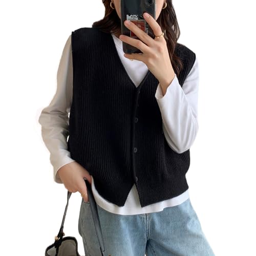 OKSakady Damen Knopf Front V-Ausschnitt Ärmellose Strickpullover Weste Layered Strickweste Top Cardigan Strickweste von OKSakady