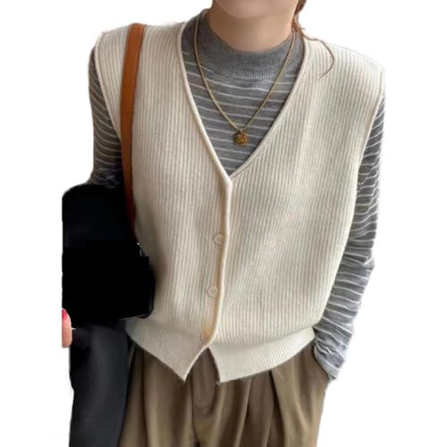 OKSakady Damen Knopf Front V-Ausschnitt Ärmellose Strickpullover Weste Layered Weste Top Cardigan Weste von OKSakady