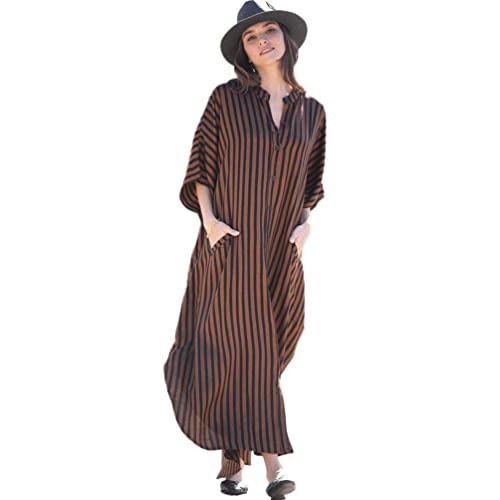 OKSakady Damen Langer Kaftan 3/4 Ärmel Sommer Maxikleid Fledermaus Blumen Tunika Strandbluse Übergroßer Urlaub Bikini Sonnenhemd Strand Langer Rock von OKSakady