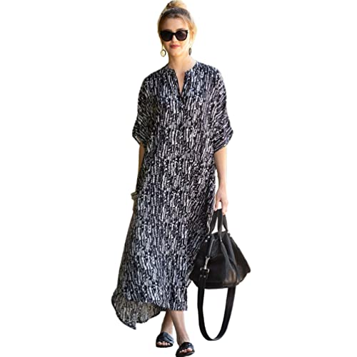 OKSakady Damen Langer Kaftan 3/4 Ärmel Sommer Maxikleid Fledermaus Blumen Tunika Strandbluse Übergroßer Urlaub Bikini Sonnenhemd Strand Langer Rock von OKSakady
