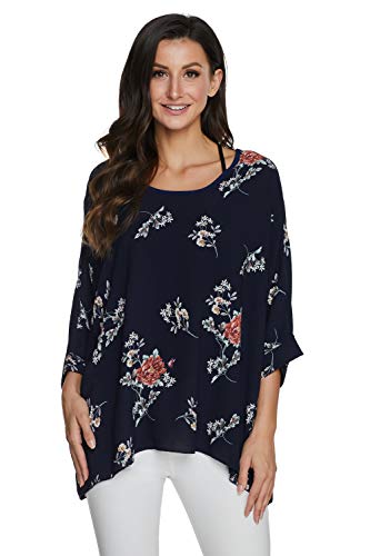OKSakady Damen Oversized T-Shirt 3/4 Batwing Ärmel Dolman Chiffon Bluse Sommer Tops von OKSakady
