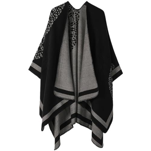 OKSakady Damen Bedruckt Poncho Cape Reversible Oversized Schal Strickjacken mit offener Vorderseite Wickeln Tragen auf mehrere Arten von OKSakady