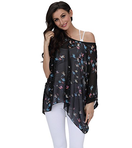 OKSakady Damen überdimensional T-Shirt 3/4 Flügelhülse Dolman Chiffon Bluse Sommer Tops von OKSakady