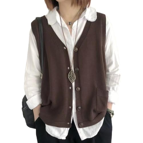 OKSakady Frauen Knopf Front V-Ausschnitt Ärmellose Kabel Lose Strickpullover Weste Layered Weste Top Cardigan Weste von OKSakady