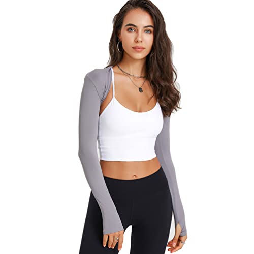 OKSakady Frauen Langarm Bolero Schultern Damen Schal Arm Ärmel Offene Front Crop Cardigan für Yoga Sport Gym Wandern Sonnenschutz Langarm Shirt von OKSakady