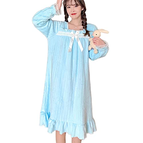 OKSakady Frauen Mädchen Coral Fleece Nachthemd Spitze Prinzessin Nachtkleid Herbst Winter Pyjamas Flanell Nachtkleid von OKSakady