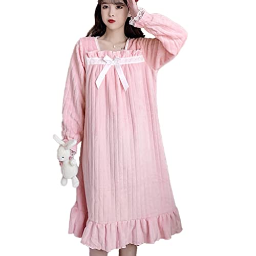 OKSakady Frauen Mädchen Coral Fleece Nachthemd Spitze Prinzessin Nachtkleid Herbst Winter Pyjamas Flanell Nachtkleid von OKSakady