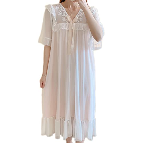 OKSakady Frauen Mädchen Kurzarm Spitze Schlafkleid Prinzessin Stil Gaze Nachthemd Nachtkleid von OKSakady