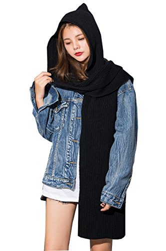 OKSakady Frauen Mädchen Winter Warmer Mit Kapuze Schal, Dame Weich Strick Earflap Schal Kopftuch Halswärmer Hoodie Hut von OKSakady