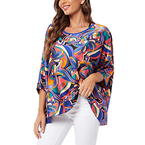 OKSakady Frauen Sommer Bluse Plus Size Chiffon Bluse Elegantes und Casual Shirt mit mehrfarbigem Blumendruck von OKSakady